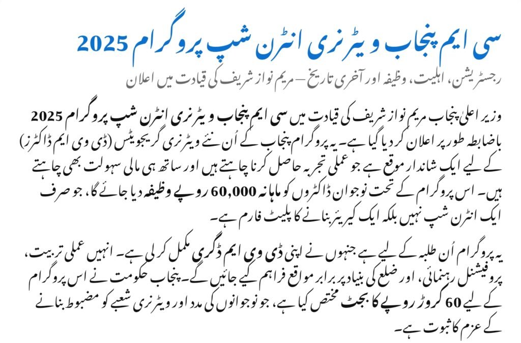 CM Punjab Veterinary Internship Program