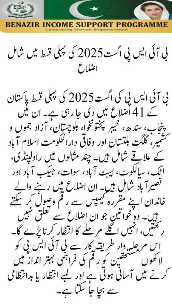 BISP August 2025 Payment: Rs. 13,500 Installment Begins in 41 Districts 